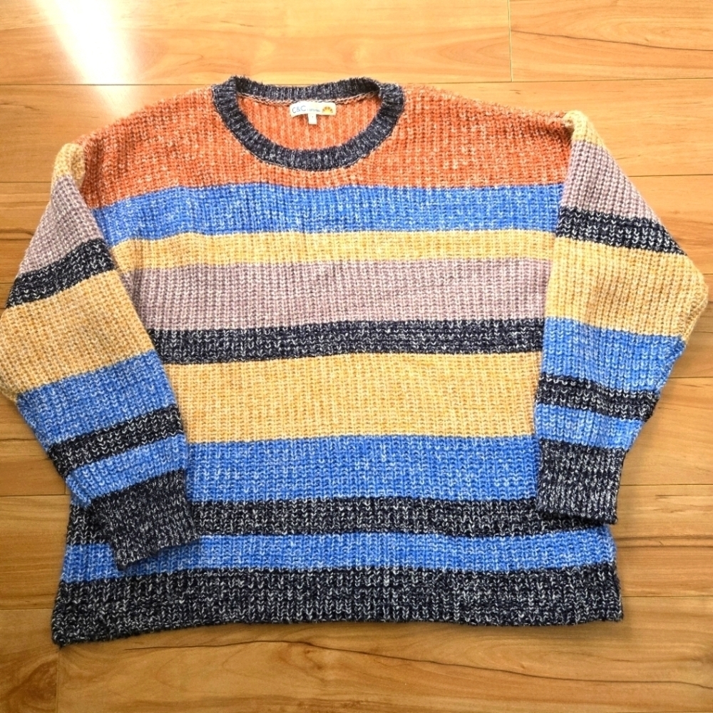 C&C California Women's Multi-Color Stripe Sweater 1X